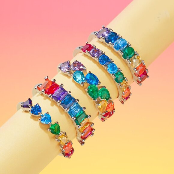 Rainbow Multicolor Heart Ring, Charmed Aroma Pride Month Jewlery Stackable Ring - Picture 5 of 5